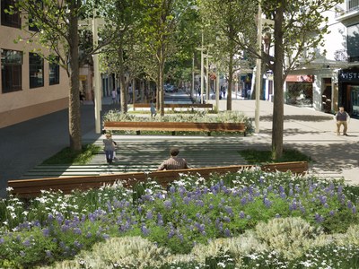 Obras en el inicio de la Rambla Anselm Clavé para hacer un espacio renaturalizado